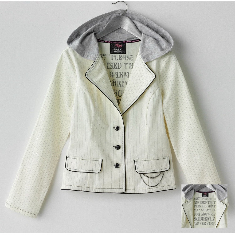 Abbey Dawn Disney Alice In Wonderland Hooded Blazer Ivory Medium Stretch Emo Y2K
